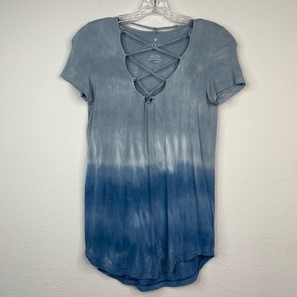 (AEO) soft & sexy blue ombré lace up shirt